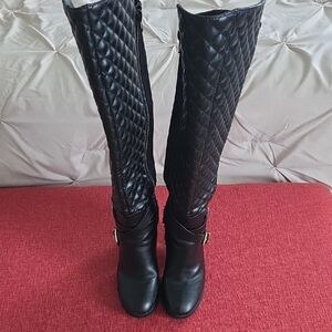 Black Quilted Knee-High Boots